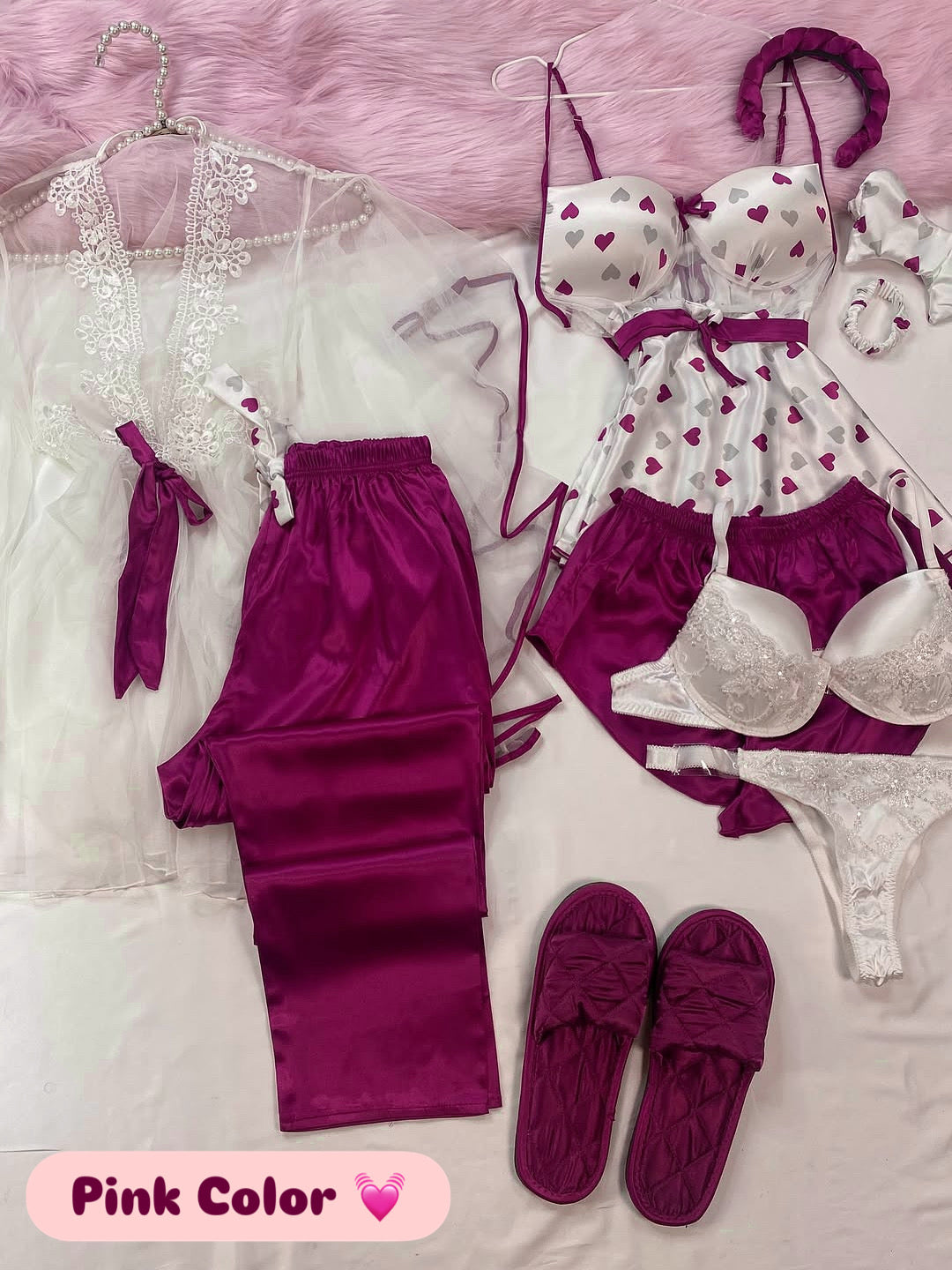 8 Pcs Luxury Imported Silk Nighty Bridal Set