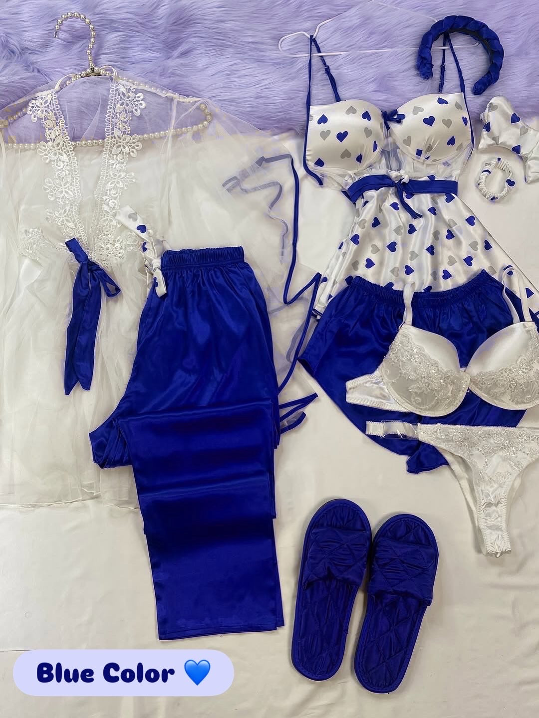 8 Pcs Luxury Imported Silk Nighty Bridal Set