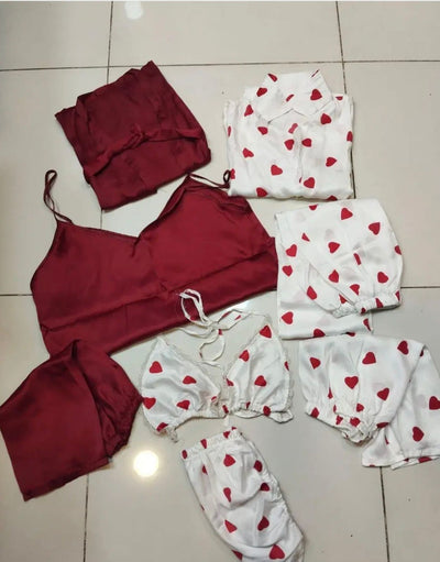 8Pcs Heart Printed Nightwear for Women