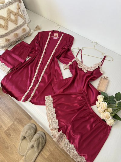 Imported Pyjama 4pcs Satin Silk Nighty Set