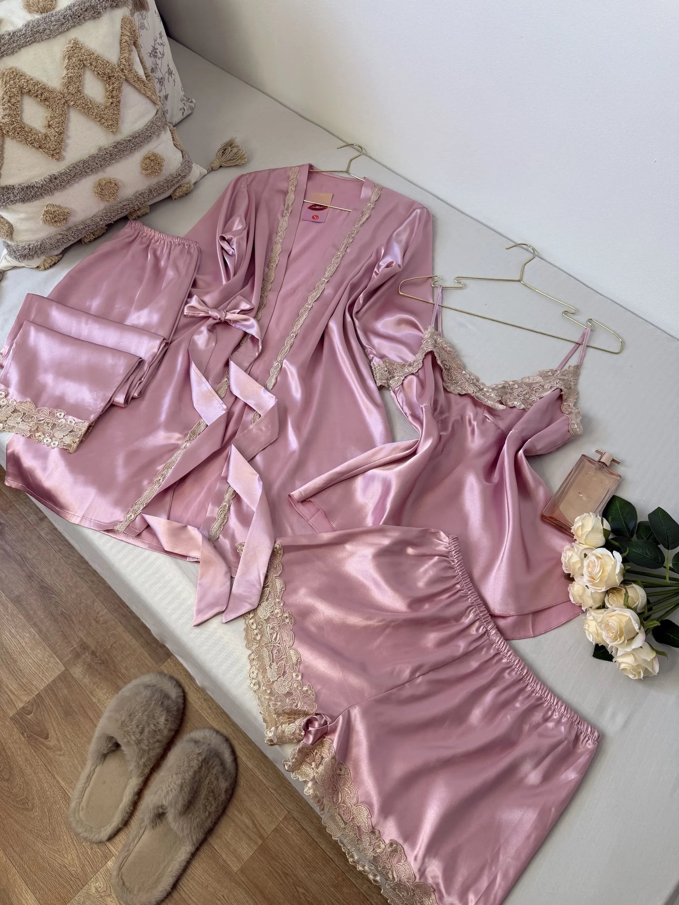 Imported Pyjama 4pcs Satin Silk Nighty Set